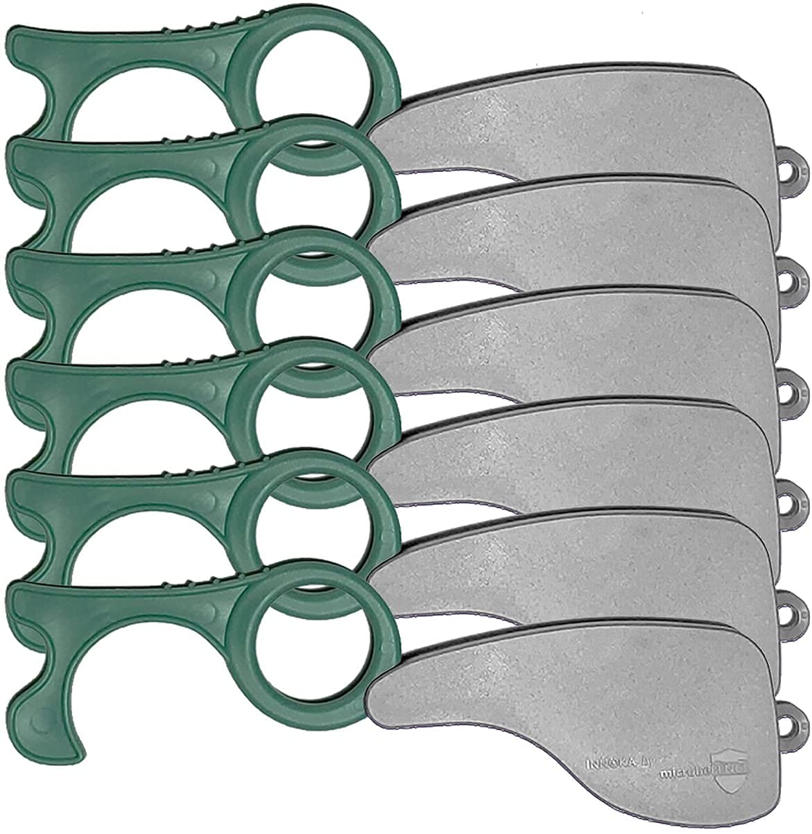 INNOKA No Touch Door Opener, Button Pusher Safe Touch Key, Touchless Tool with MicrobeFENCE Technology, 6Pack Gray/Green