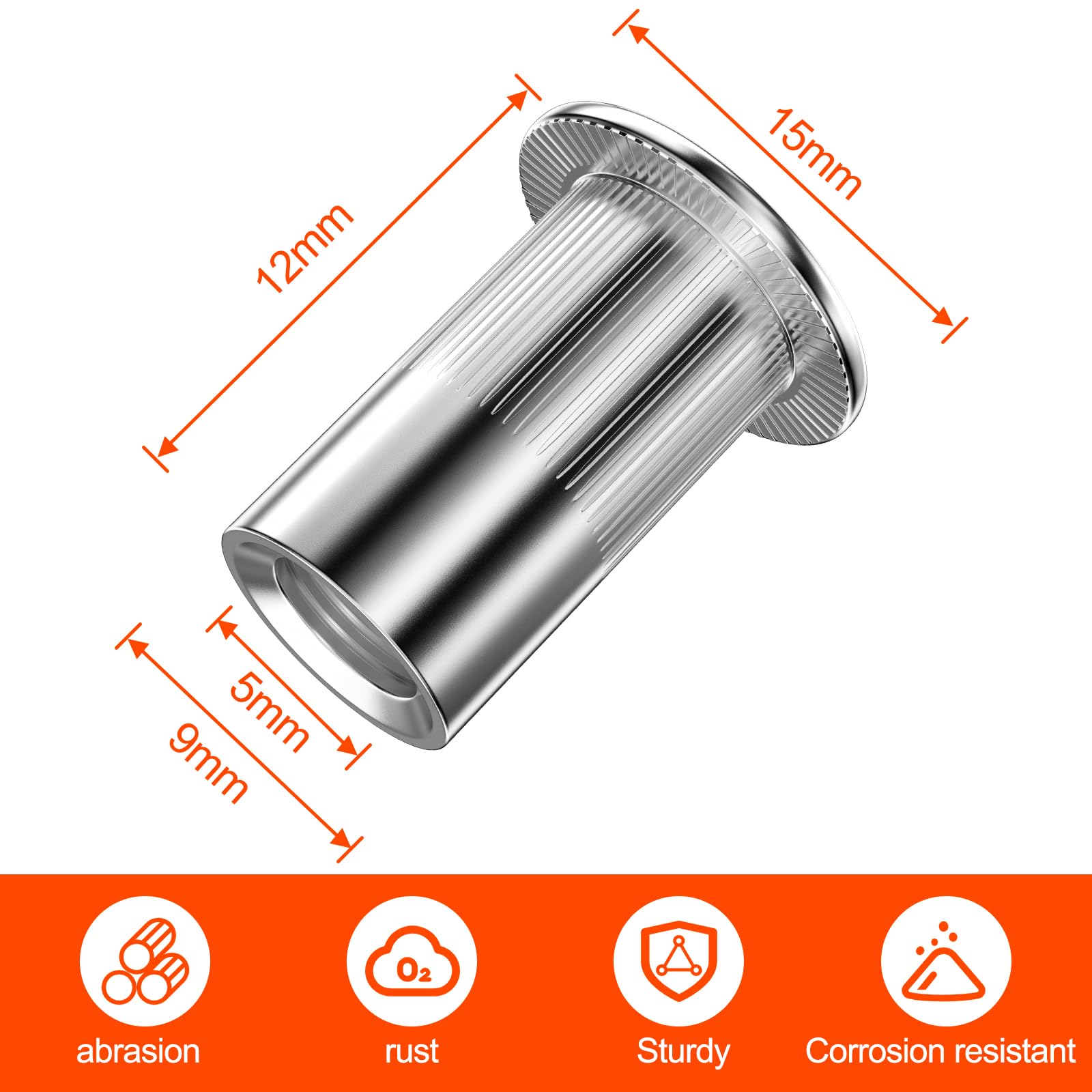 Mesybveo 100 Pezzi M6 Dado per Rivetto, Dadi Rivetti Filettati in Acciaio Inox, Dado Inserti Filettato con Testa Piatta, Robusto e Durevole, Per Metalli, Plastiche, Acciaio e Leghe