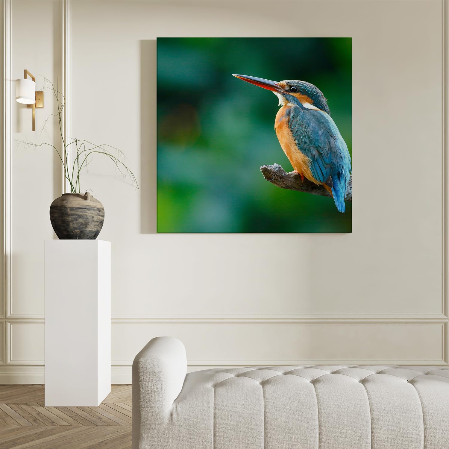 Artaza Leinwand Bilder Eisvogel - 90x90 cm - Groß XXL - Wanddeko Wohnzimmer - Naturbilder Vogel - Wandbilder Wald - Blau