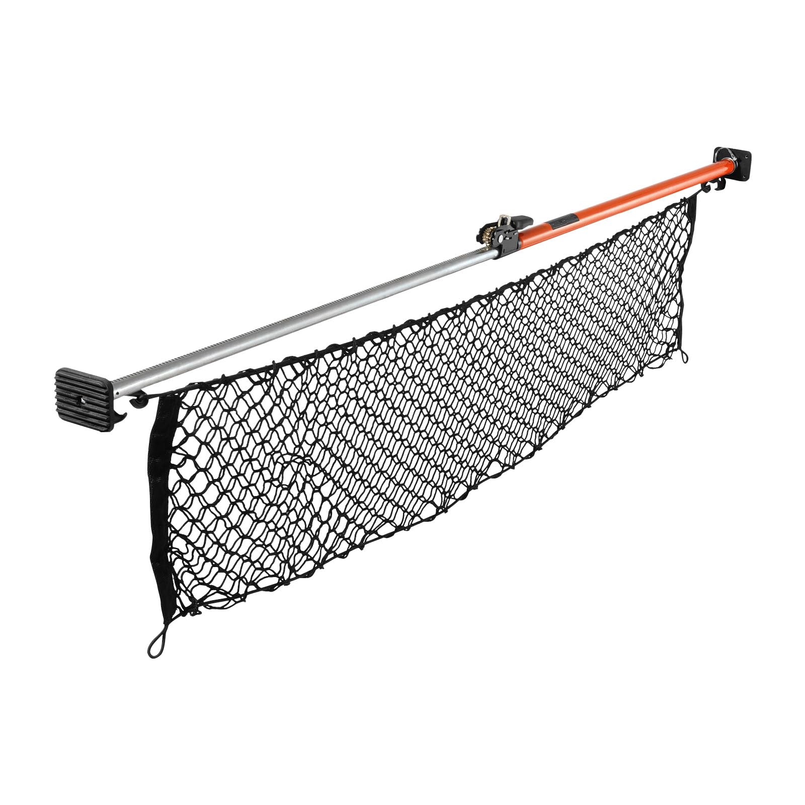 VEVOR Barra de Carga con Telescopio de Trinquete, Longitud Ajustable 1016-1854 mm, Estabilizador de Carga de Acero con Almohadillas Antideslizantes y Malla, para Camionetas y Minivans, Naranja