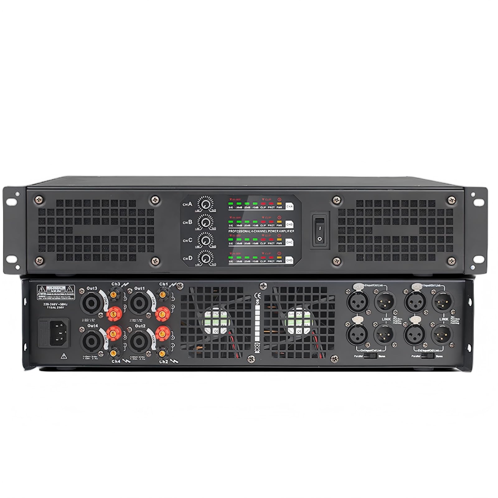 Fcttcd Professional Stereo Power Amplifier With Xlr Inputs, 4-channel 1000w For Dj, Live Sound, Conference Systems