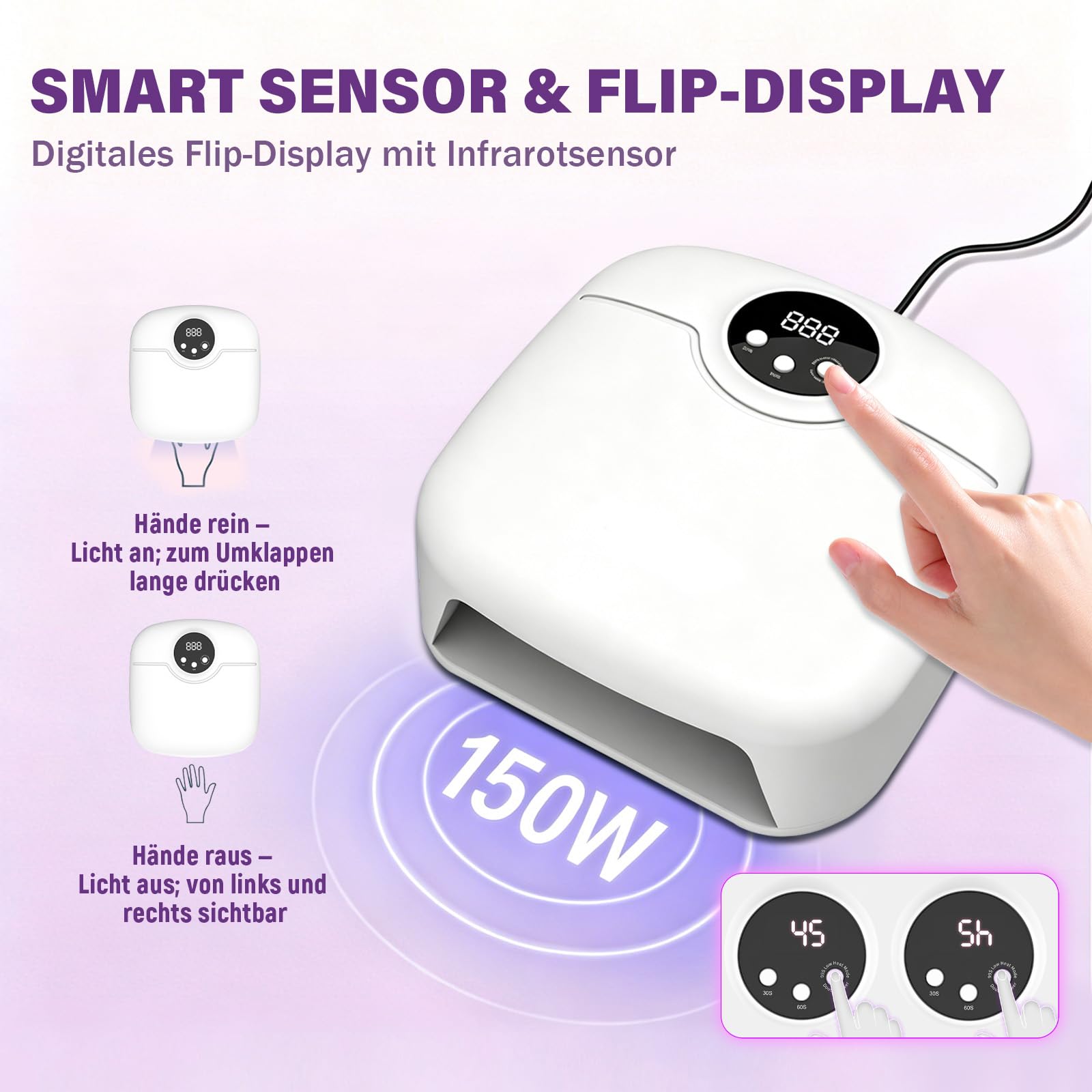 R7 150W Professionelle UV Lampe für Gelnägel,10 Zoll UV Lampe Nägel (Weiß)