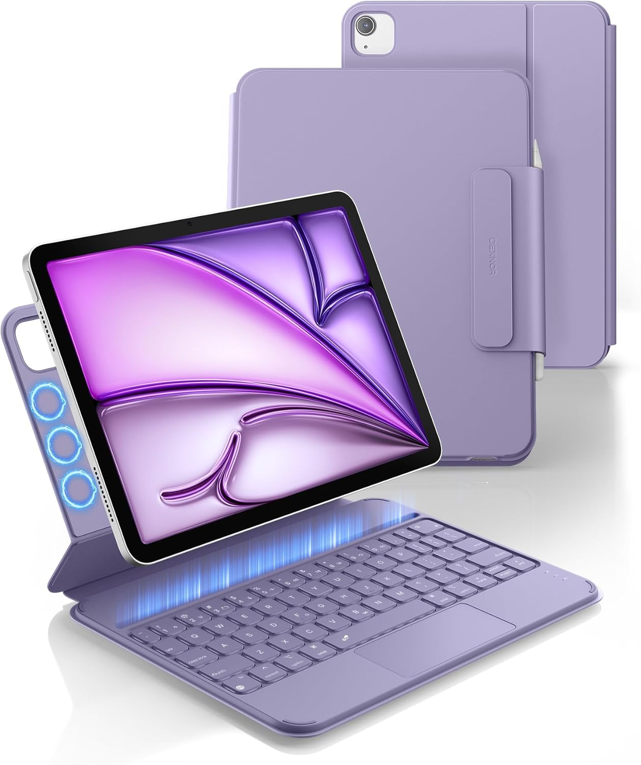 Dexnor Keyboard Case for iPad Air 11 inch (M3 2025/M2 2024) & iPad Pro 11 (4th/3rd/2nd/1st Gen) & iPad Air 5th/4th Gen Case with Keyboard Ultra-Thin Magnetic Detachable Trackpad Backlit, Purple