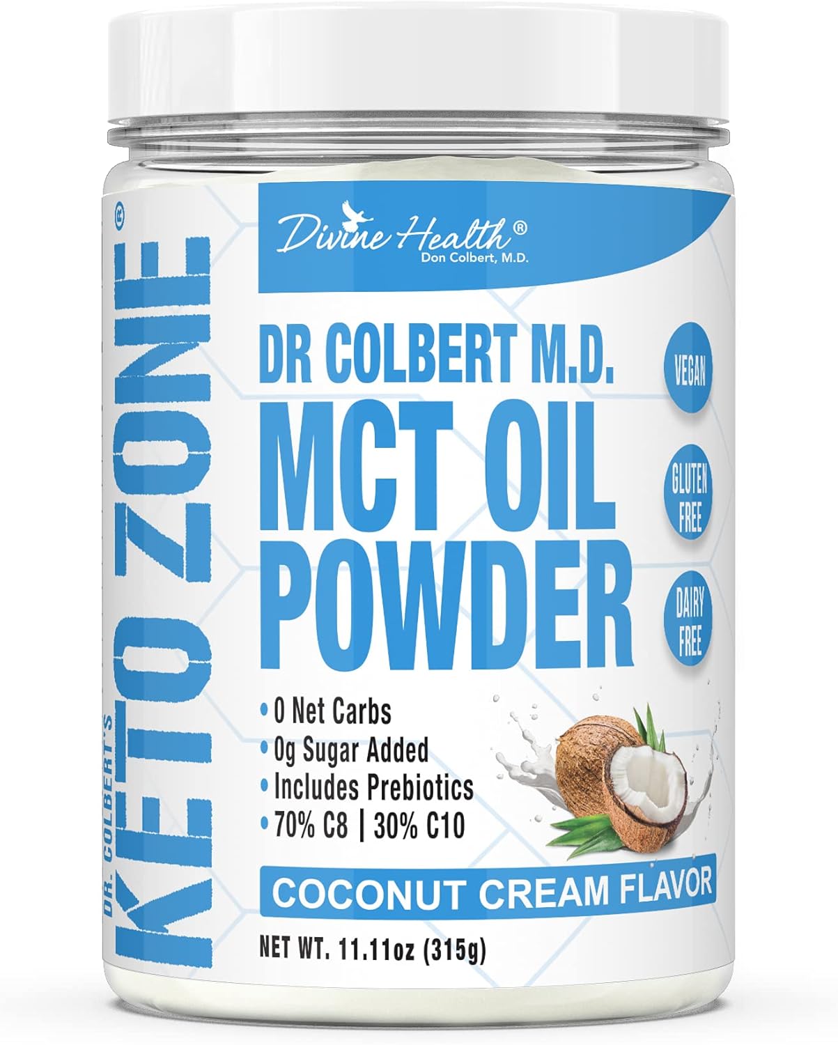 Keto Zone MCT Oil Powder Coconut Cream Flavor 30 Day Supply 70/C8