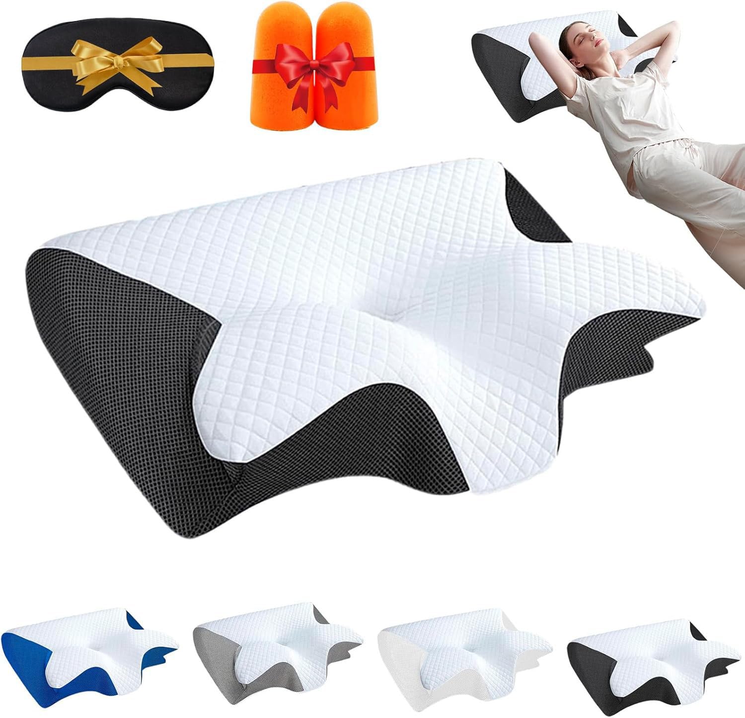 Générique Oreiller Apnée du Sommeil, Oreiller Anti Apnée du Sommeil,Oreillers Ergonomique pour Le Cou Et Les Épaules, pour Les Personnes Dormant sur Le Côté, Le Dos, Le Ventre (Noir)