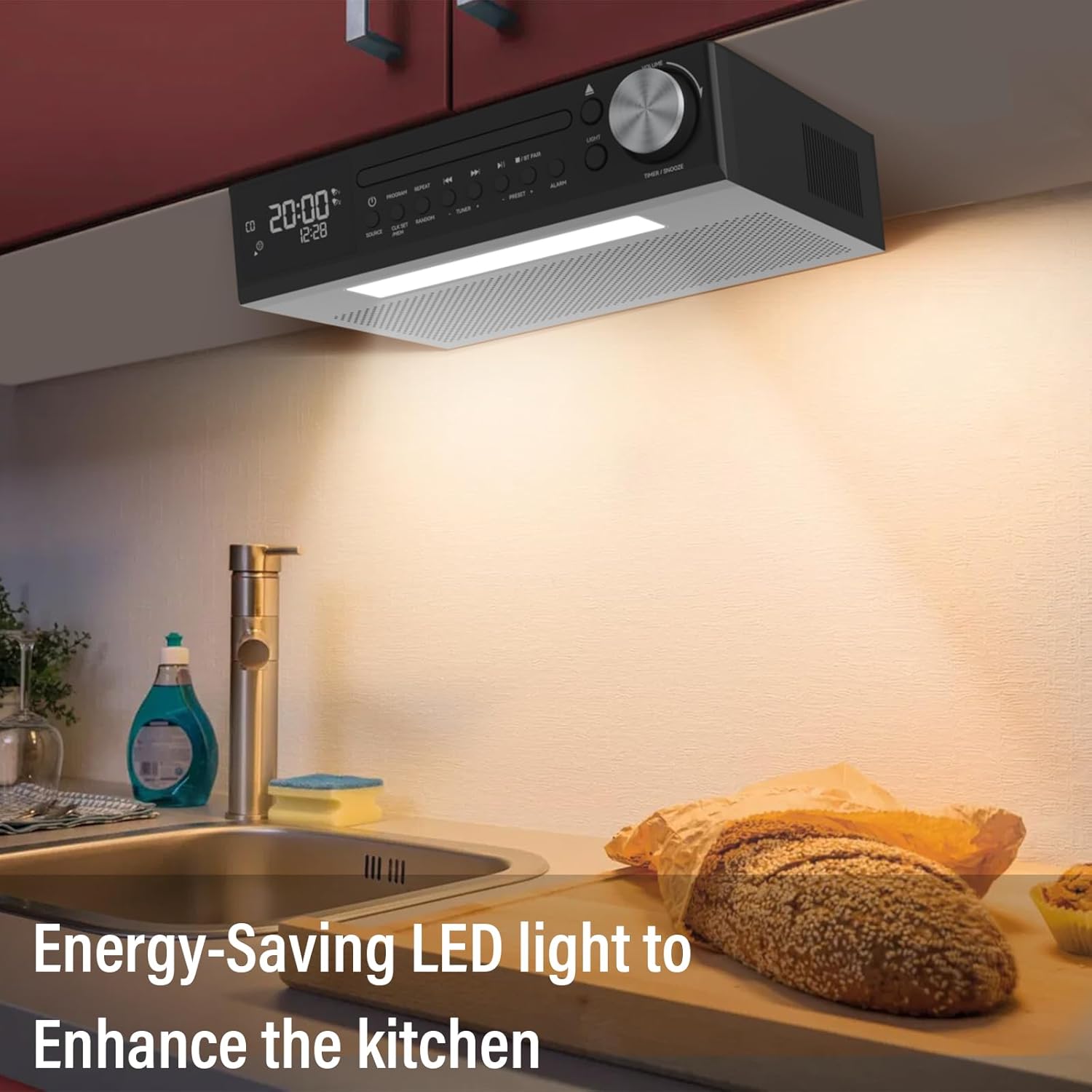 Close-up of the 2x16 display showing time and settings