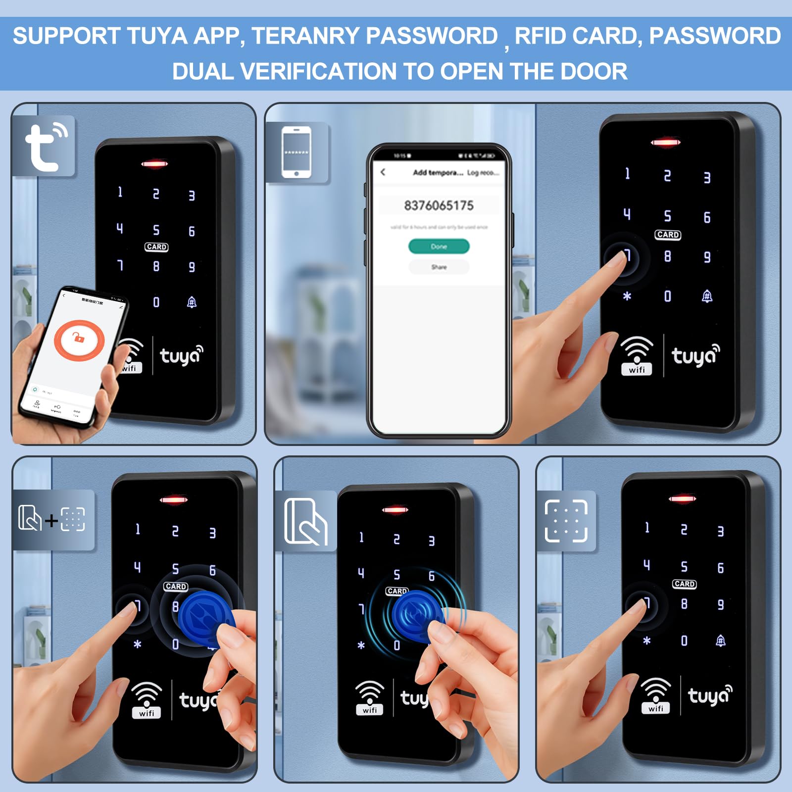 Kit sistema di controllo accessi, tastiera RFID impermeabile IP68, serratura elettrica a catenaccio da 150/150 kg, 10 portachiavi
