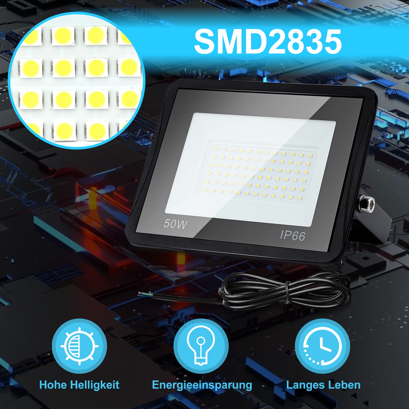Lospitch LED Strahler, 100W Scheinwerfer Superhell 8500LM 6000K Kaltweiß Außenleuchte, Flutlicht IP66 Wasserdicht Außenstrahler für Garten, Auffahrt (Kein Stecker)