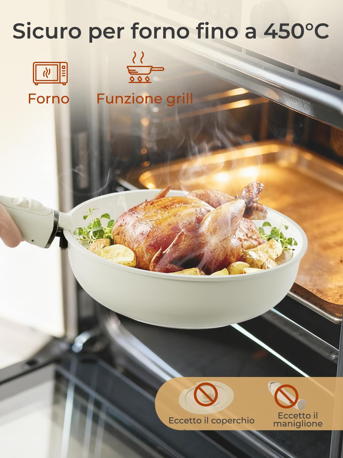 Set Di Pentole 17 Pezzi Con Manici Rimovibili, Padelle Ceramica Non Tossiche, Pentole Antiaderente, Impilabile Per Tutti I Piani Cottura, Adatto Al Forno, Impilabile E Lavabile In Lavastoviglie