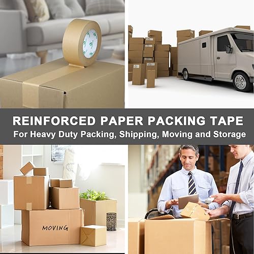 Miniatura 7 de BOMEI PACK Cinta de embalaje de papel reforzado de 2 pulgadas, cinta de envío de papel kraft autoadhesiva biodegradable, para embalaje resistente,