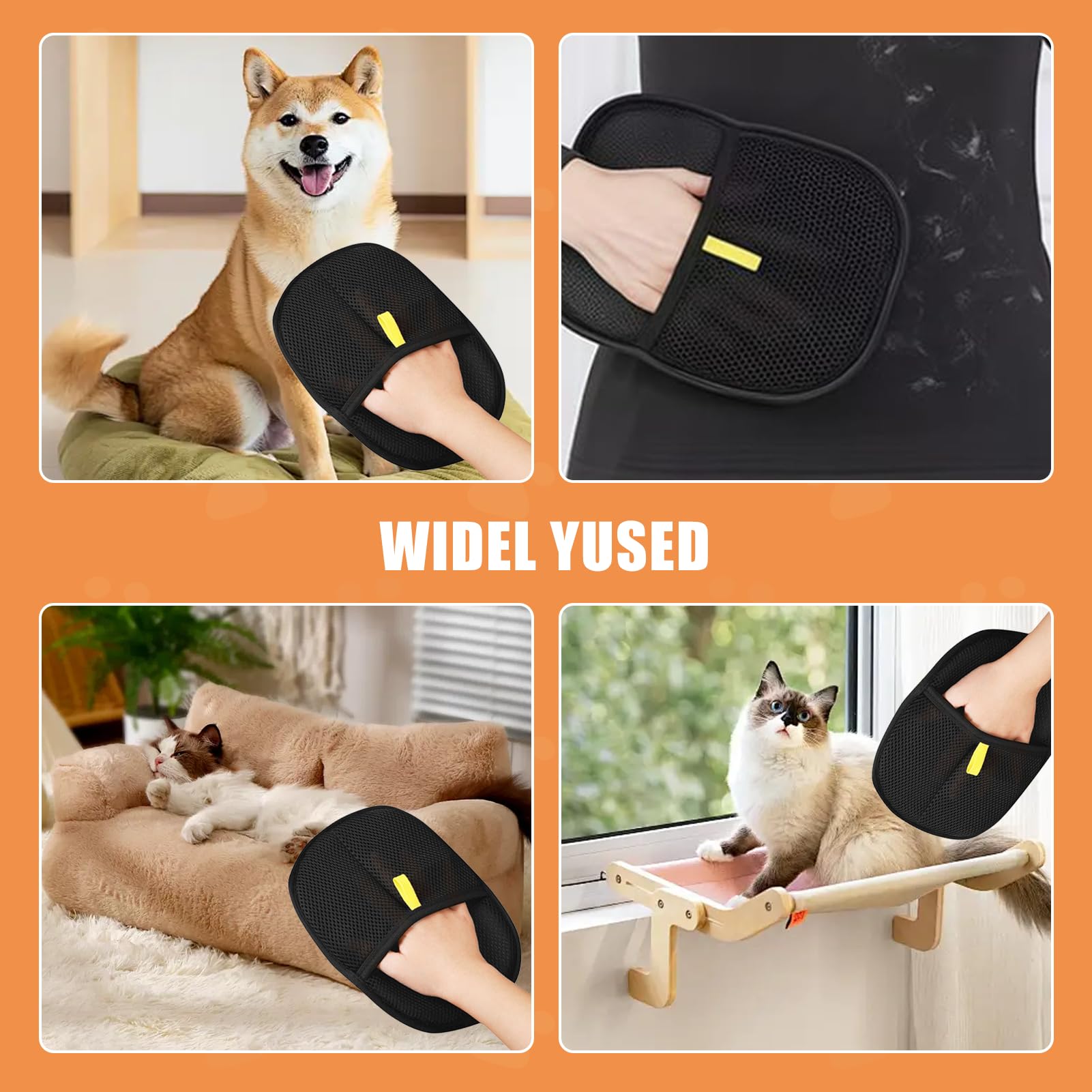 Zovator Lot de 2 gants d'épilation pour chats et chiens, gants de toilettage double face, réutilisables, pour canapé, voiture, meubles