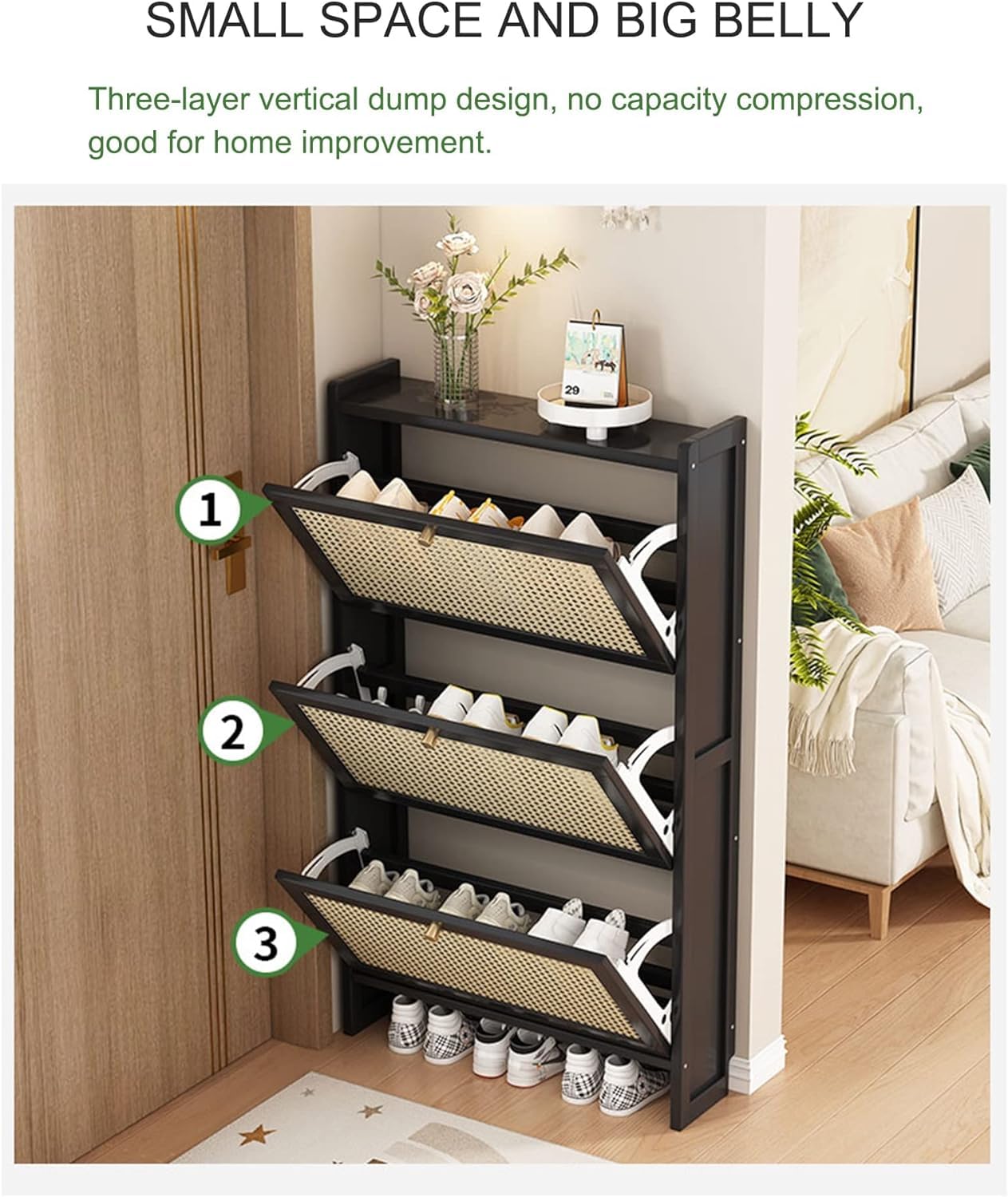 EOYUTLLY Schuhschrank Für Den Eingang, Schmal Mit 2 Klappschubladen – Weiß, Metallbeine, 101.6x78.7x22.9 Cm