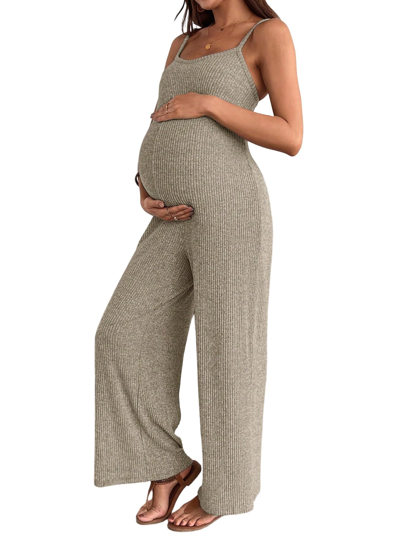 SweatyRocks Damen Jumpsuit für Schwangere Spaghettiträger Strick Overall Weite Partysuit Sommer Romper Hoseanzug Schwangerschafts Outfits