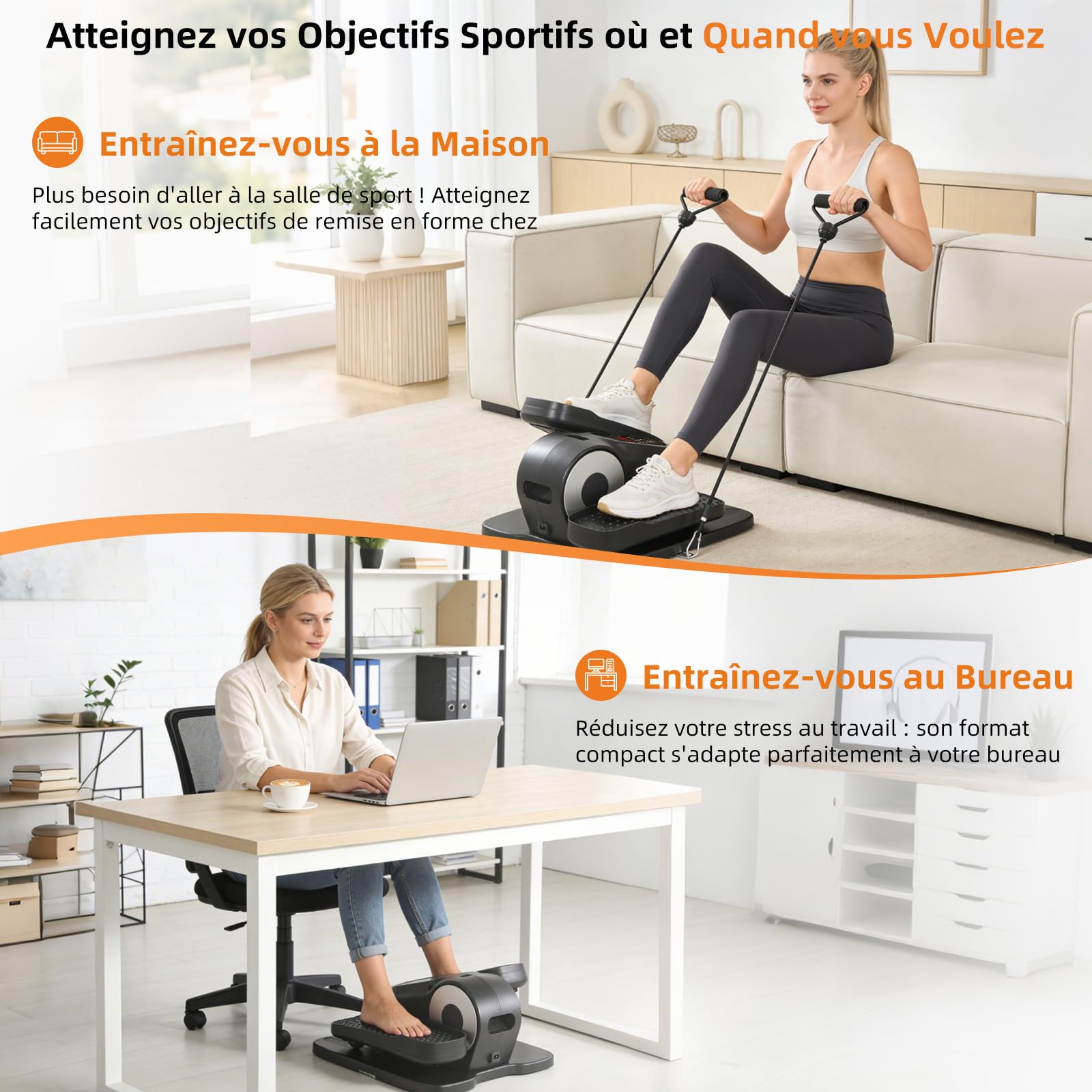 EVOLAND Mini Elliptique Électrique avec Télécommande, Écran LCD, 12 Vitesses, Corde de Résistance, Portable Exerciseur Pédale Elliptique pour Séniors, Bureau et Maison