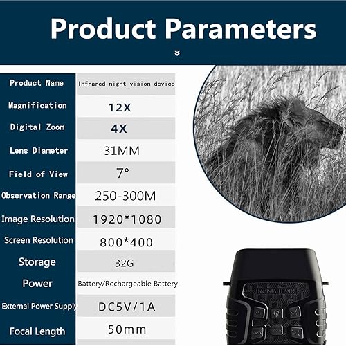Miniatura 6 de Gafas de visión nocturna 1080P 984 pies 5 niveles de visión nocturna recargable por infrarrojos digitales de 850 NM pantalla de visión grande de 38