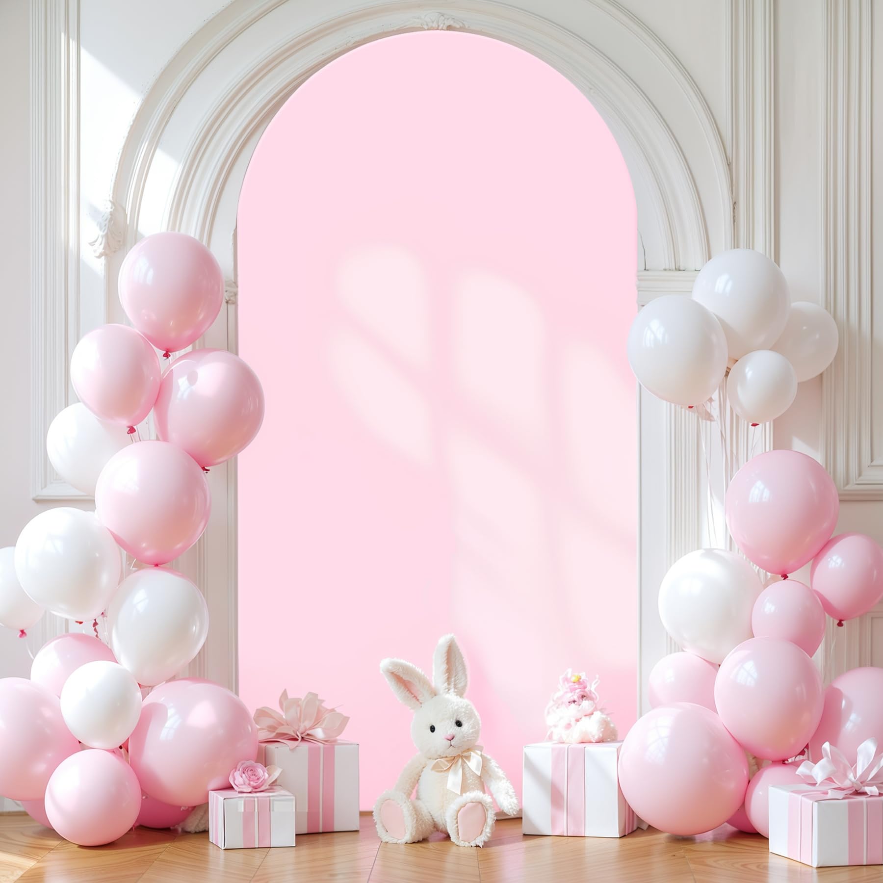 7.2FT Pink Wedding Arch Cover Spandex Fitted Arch Covers Stretchy Backdrop Round Top Chiara Backdrop for Birthday Party Ceremony Banquet Decoration