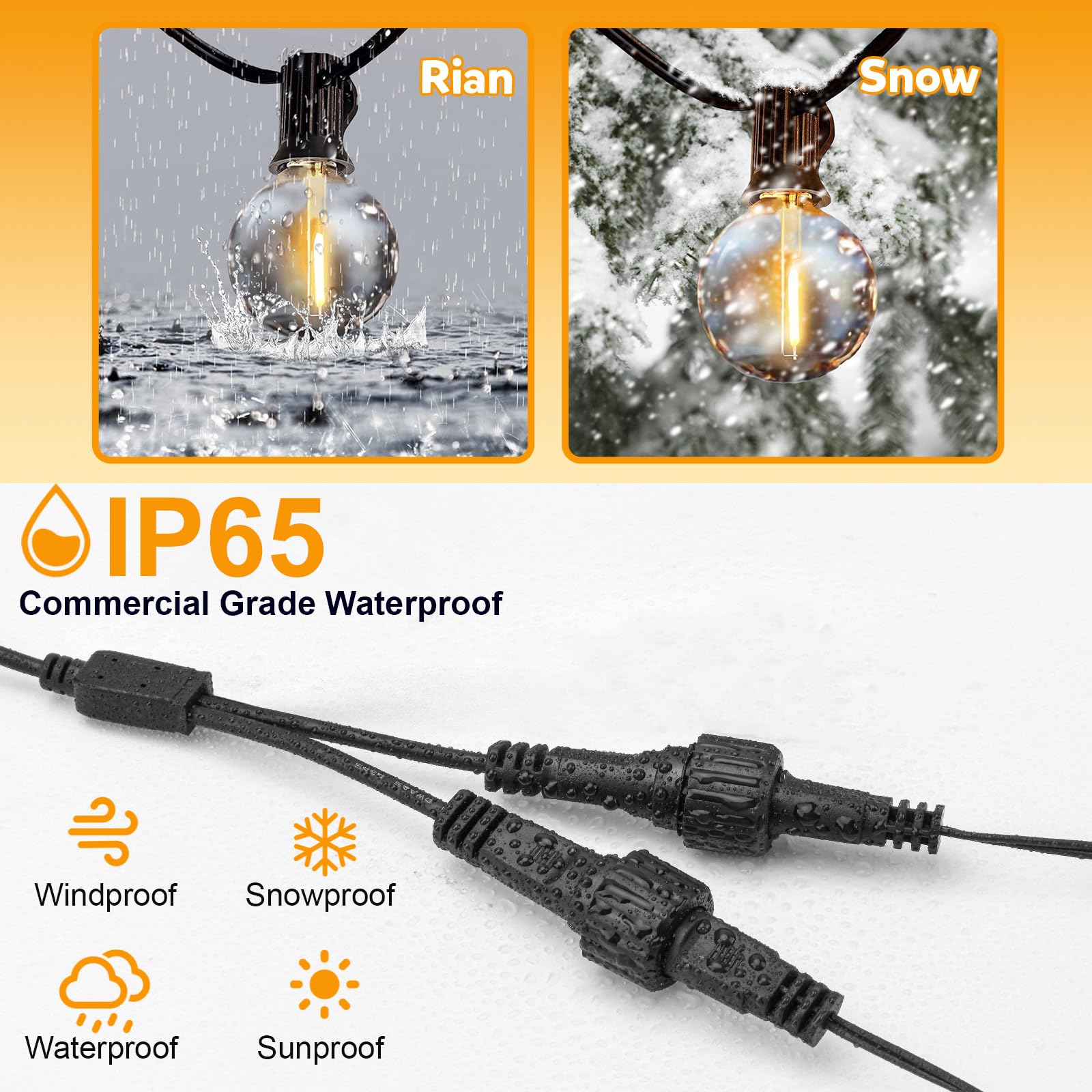 Joysing Lichtsnoer, verdeler, 2-pins splinterconnector voor kerstverlichting, waterdichte splitter verdeler, 1 tot 3 lichtkettingen verdeler voor aansluiting ijspegels, gordijn, netverlichting
