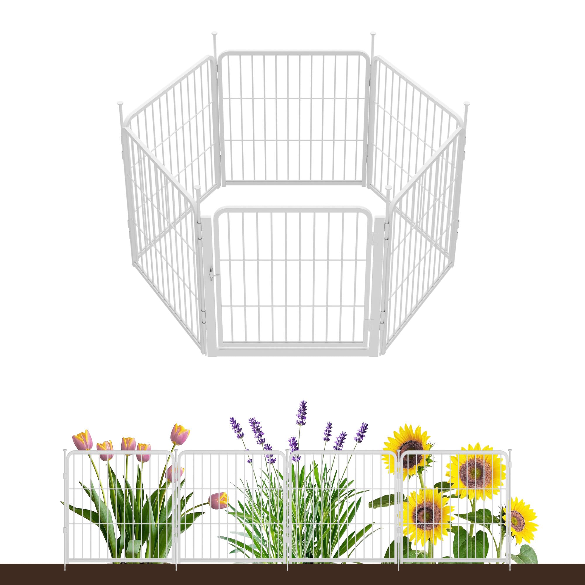 SunsGrove Decorative Garden Fence with Gate 80 cm(H) x 8.2 m(L) 12 Panels, Heavy Duty Metal Animal Barrier Fence for Yard, Flower Bed Fencing, Garden Border Fences, Easy Set Up, White — image 1