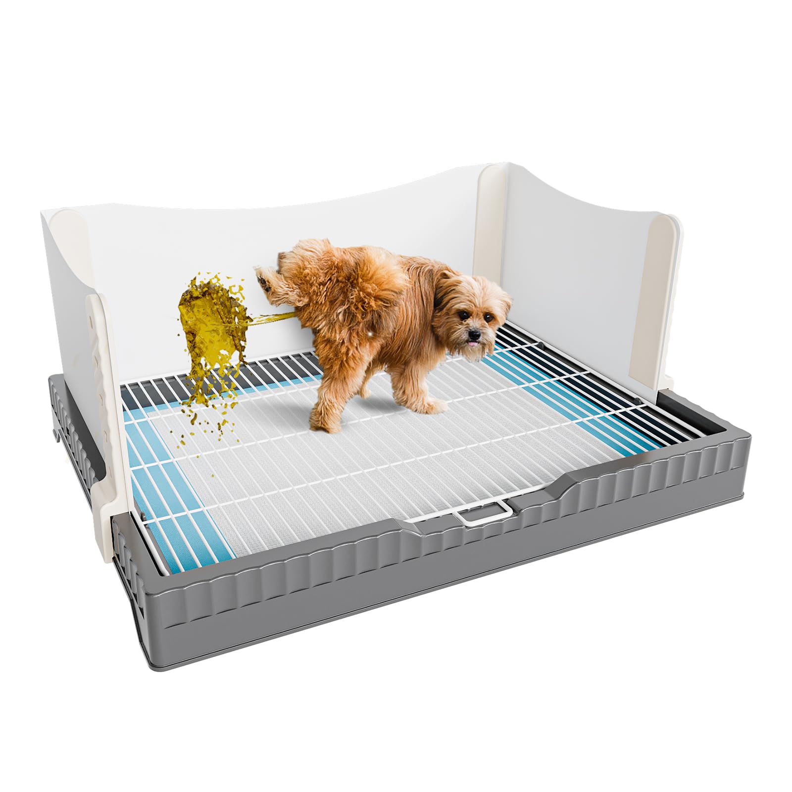 oneluck dog litter box with high pee walls,30" x 22" indoor puppy pee pad holder,protection wall every side for no leak, spill, accident