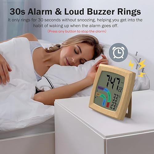 Miniatura 5 de VOILEIPAGI Reloj despertador de viaje con retroiluminación automática, despertador alimentado por batería, temperatura y humedad, segunda, fecha,