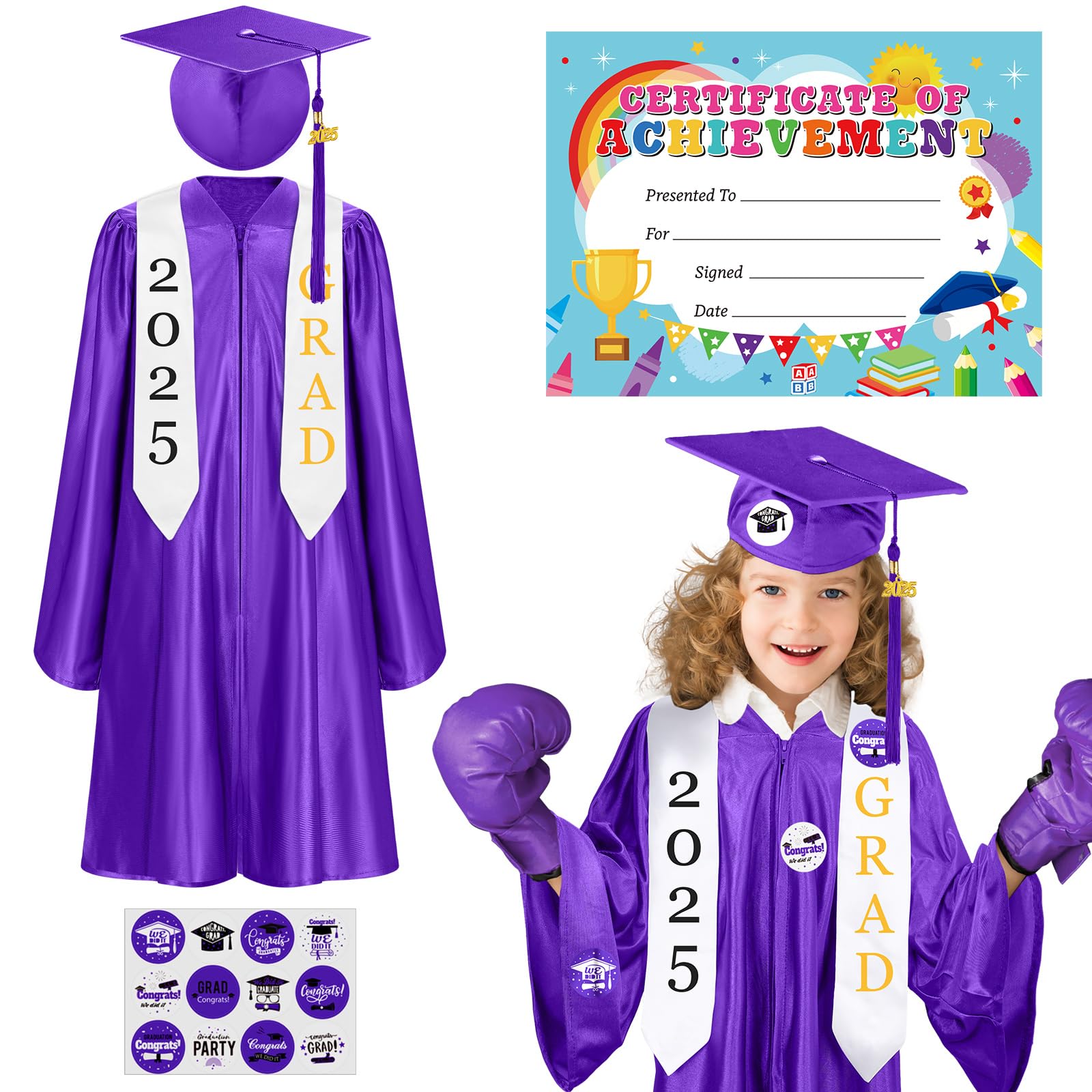 Zhanmai 2026 Preschool and Kindergarten Graduation Cap Gown Stole Set with Tassel Certificate Sticker for Kid Toddler Gift