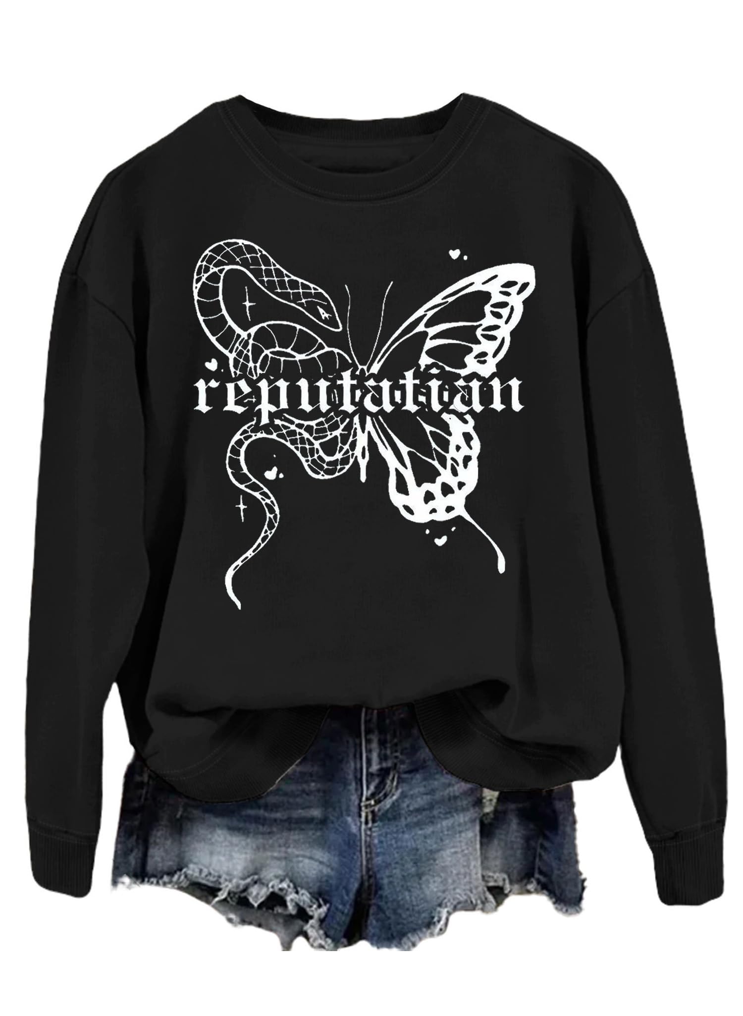 SAUIVD Women's Casual Top Artistic Butterflies Sweatshirt Cute Butterflies Lover Gift Sweatshirt Long Sleeve Holiday Tee