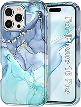 Btscase for iPhone 16 Pro Case (2024),[Military Grade Drop Tested] Marble Pattern Design Slim Rugged Shockproof Women Girls Men Protective Anti-Scratch Cover for iPhone 16 Pro, Blue Cyan - Buy now
