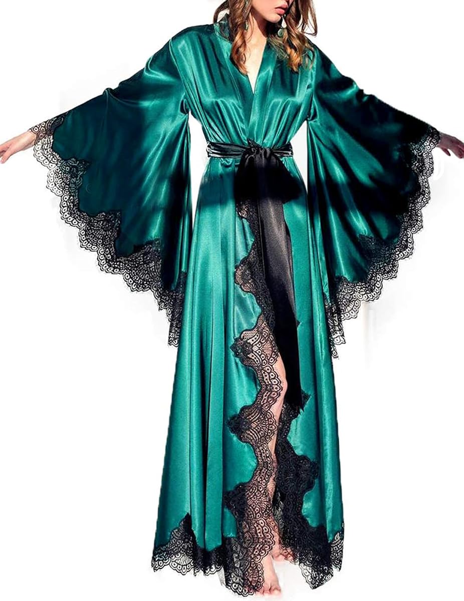 Women's Satin Robe Silk Kimono Bride Robe for Wedding Day Lightweight Long Lace Loungewear Sleepwear