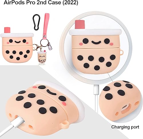 Miniatura 2 de Boba AirPods Pro 2 - Funda para AirPod Pro 2 para mujeres y niñas, diseño de té Boba rosa