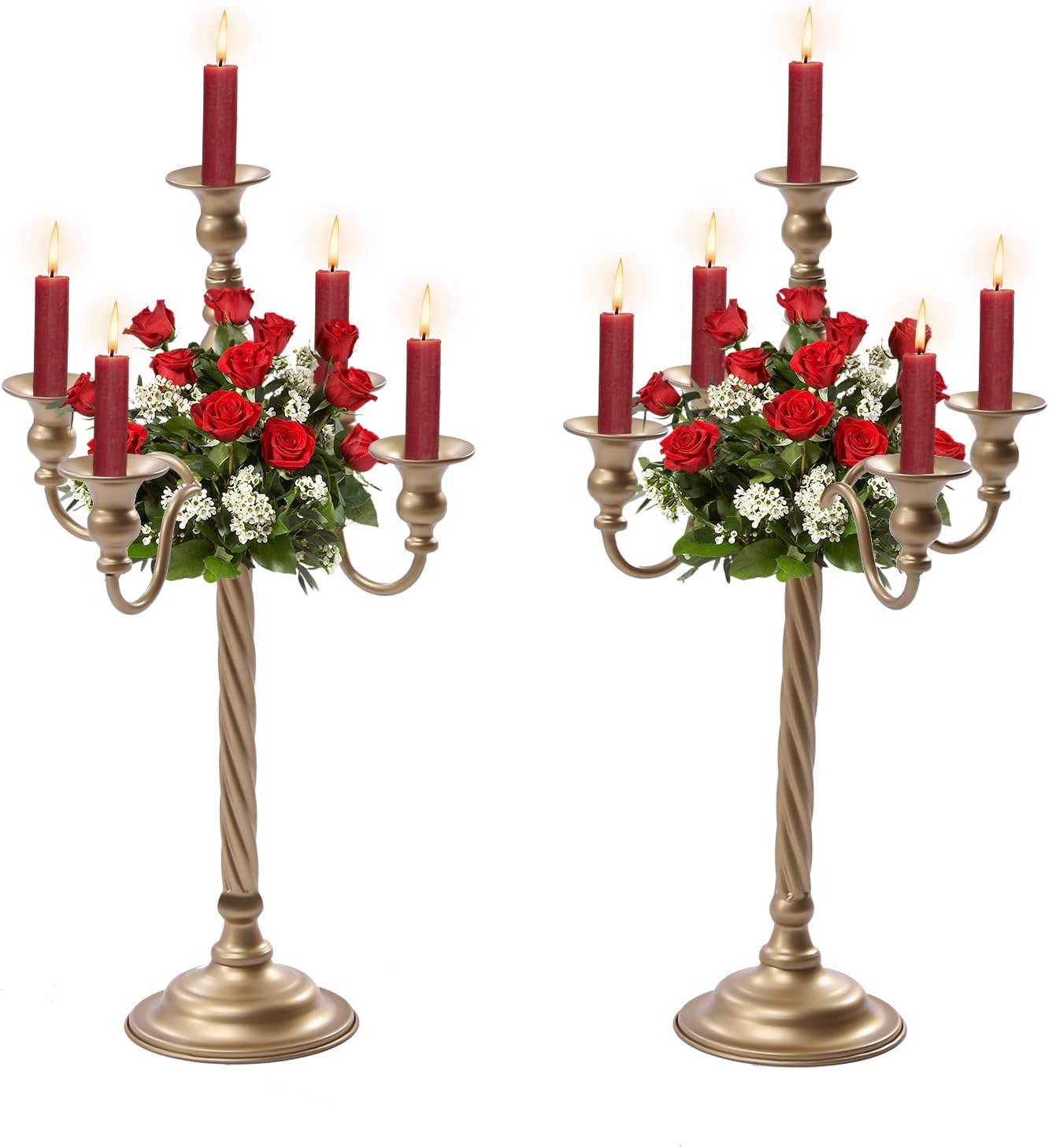 Gold 5-Arm Candelabra 20.9 Inch Tall, 2 Pcs Metal Candle Holders, Table Centerpiece for Wedding Party Event Home Decor