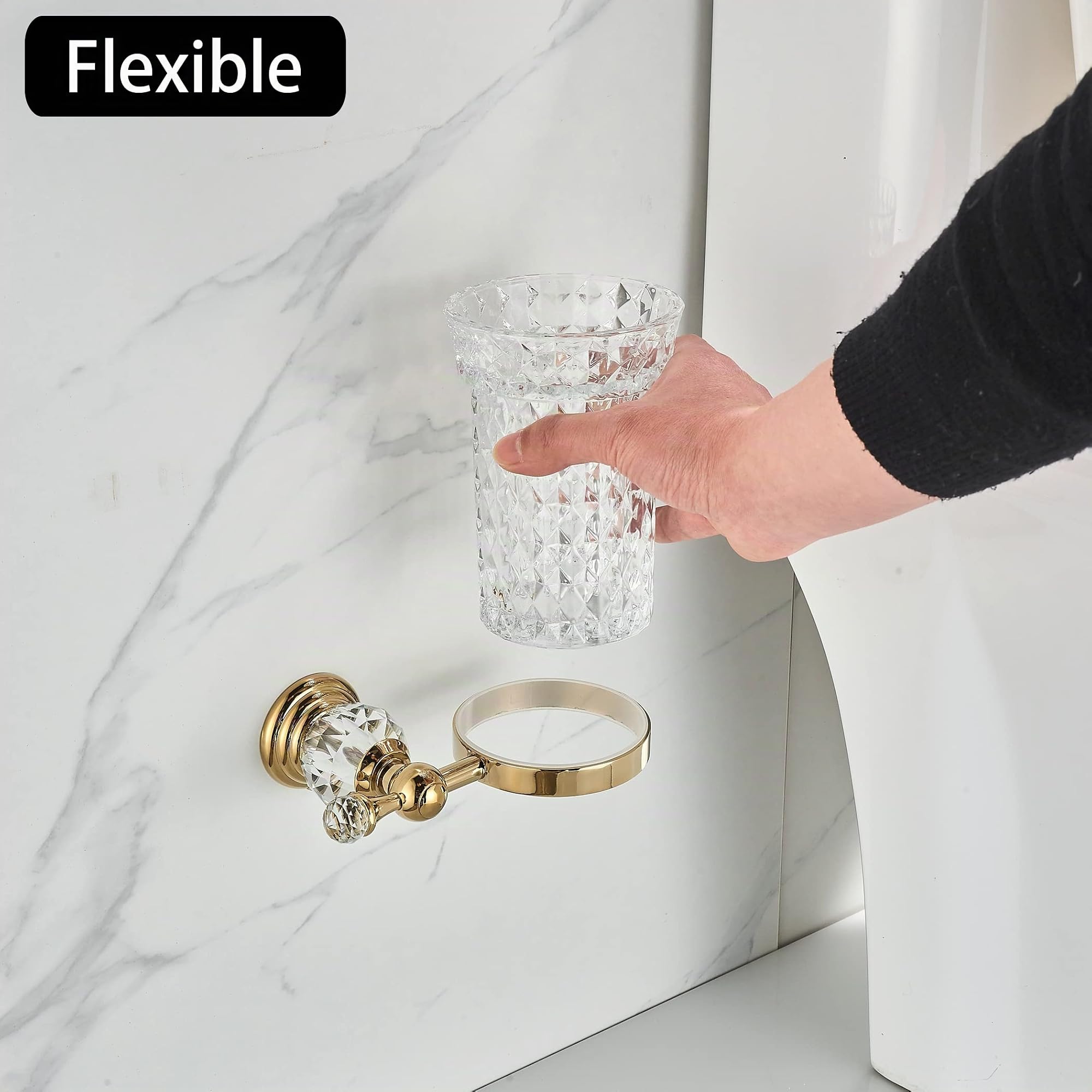 WOLIBEER Soporte para escobilla de Inodoro de Cristal, Mango de Cepillo Dorado Pulido con Cabezal de Cepillo reemplazable, Juego de Limpieza de baño de Acero Inoxidable montado en la Pared