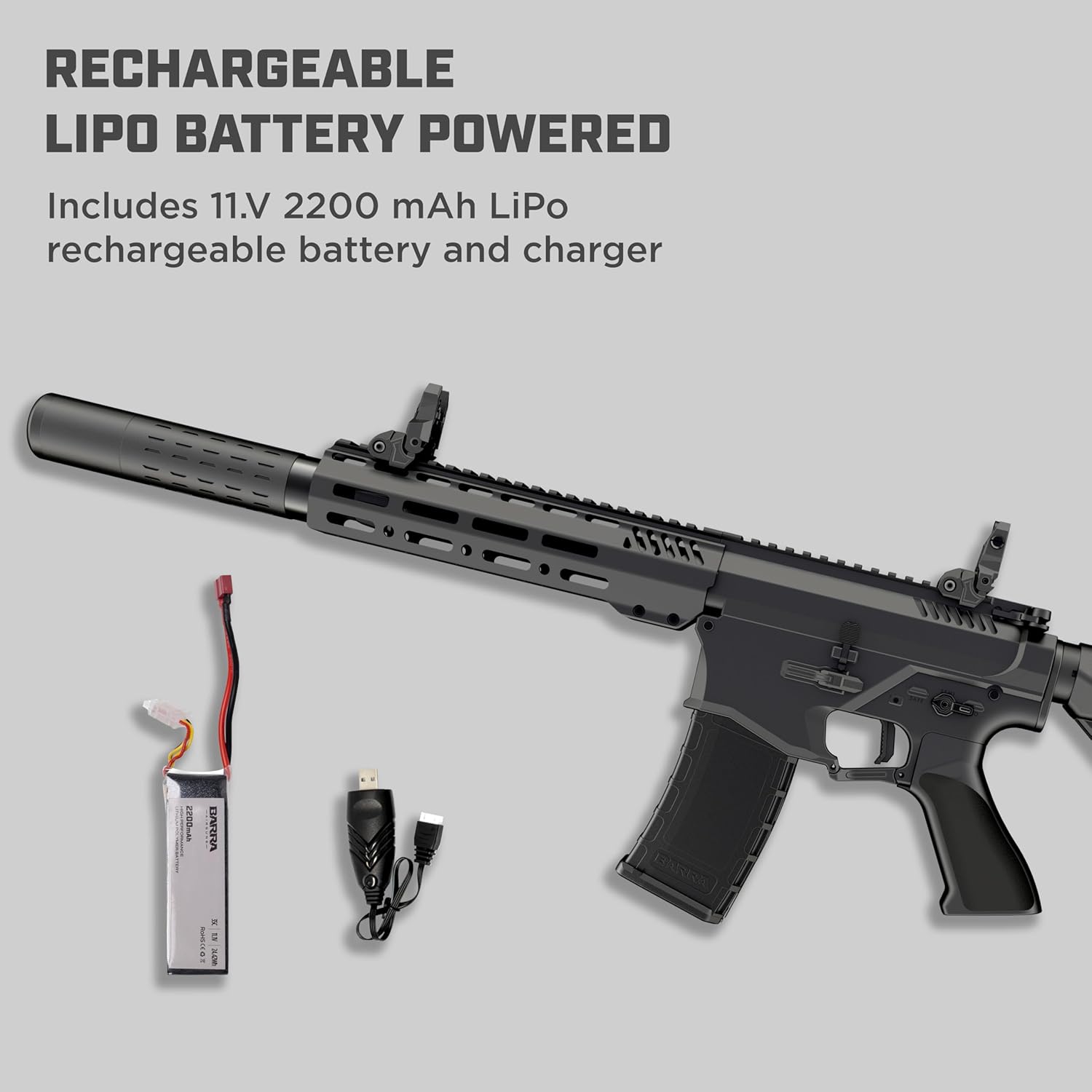 Barra Airguns 400e Gen 2 Full Auto Battery-Powered BB Gun Kit, Includes LiPo Battery and Charger, Fully Automatic Electric BB Rifle - 430 to 440 FPS