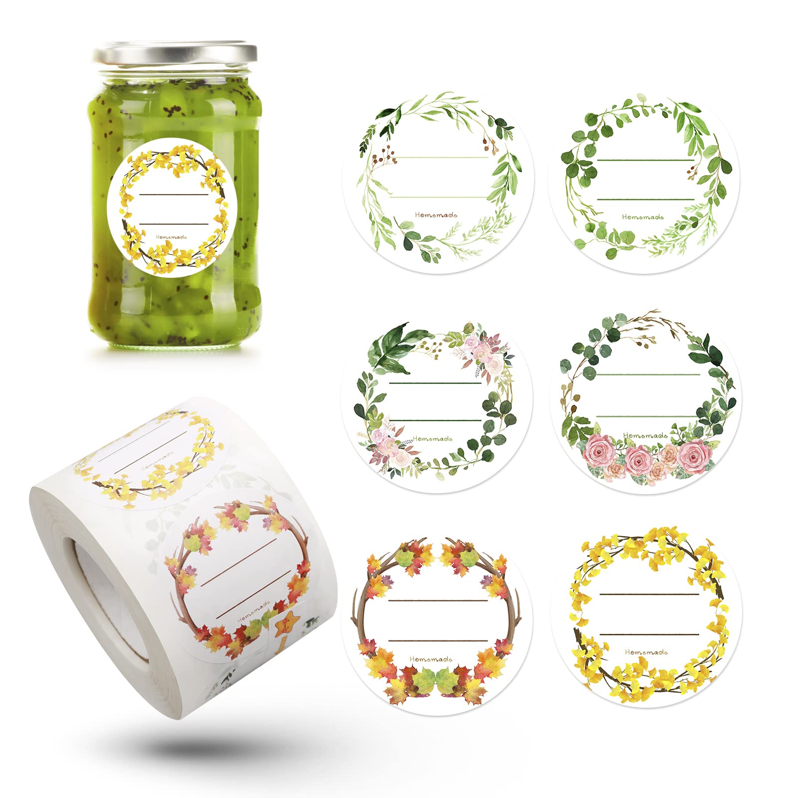 Pegatinas Etiqueta Adhesiva Pegatina Rollo,Pegatinas papel kraft,etiquetas autoadhesivas,redondas, para regalo, Boda, productos hechos a mano (flor 4)