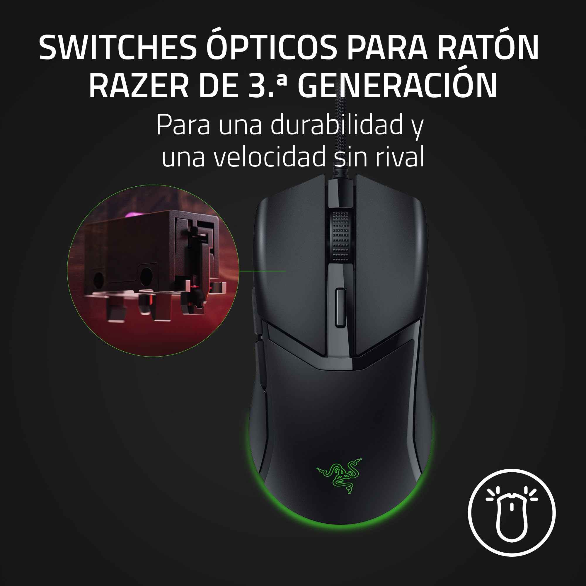 Razer Cobra - ratón para juegos con cable ligero Chroma RGB (57 g, interruptores ópticos Gen-3, iluminación Chroma con brillo degradado en la parte inferior, ajustes precisos del sensor) Negro