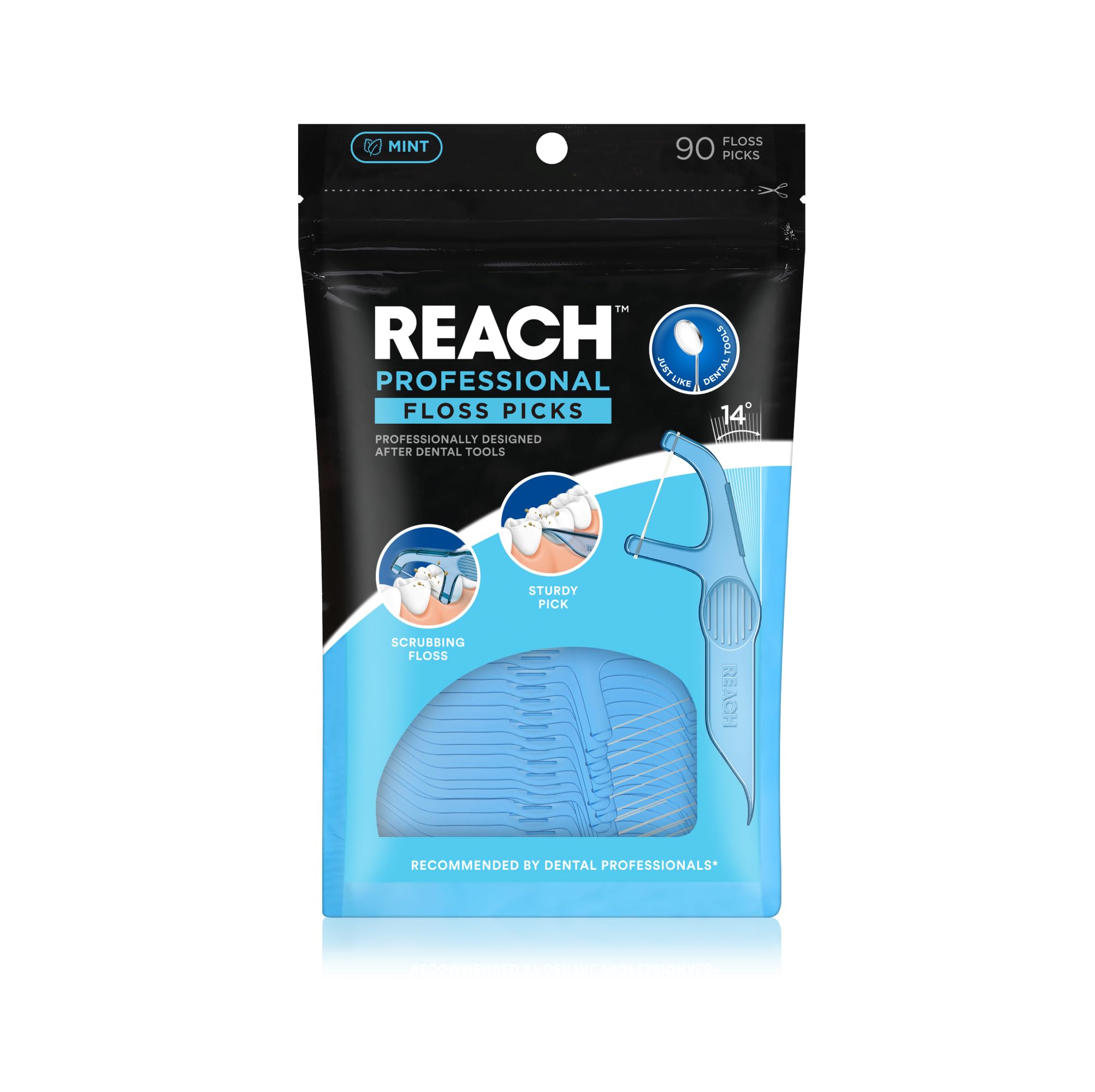 REACH Dental Floss Picks Mint Plaque Remover for Teeth for Hard to Reach Areas Easy Grip Handle Comfortable