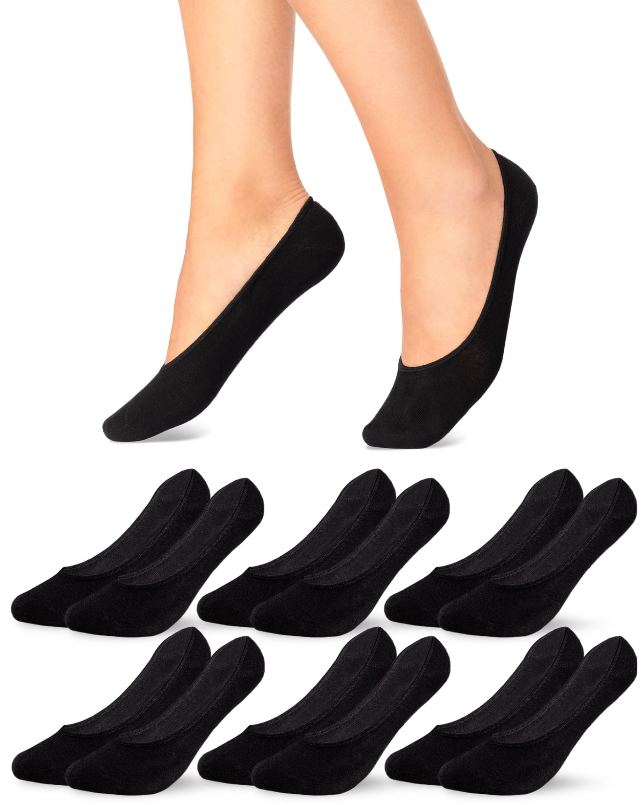 sockenkauf24 Füßlinge Damen Ballerina Socken Antirutsch mit Silikonpad 6 Paar Baumwolle