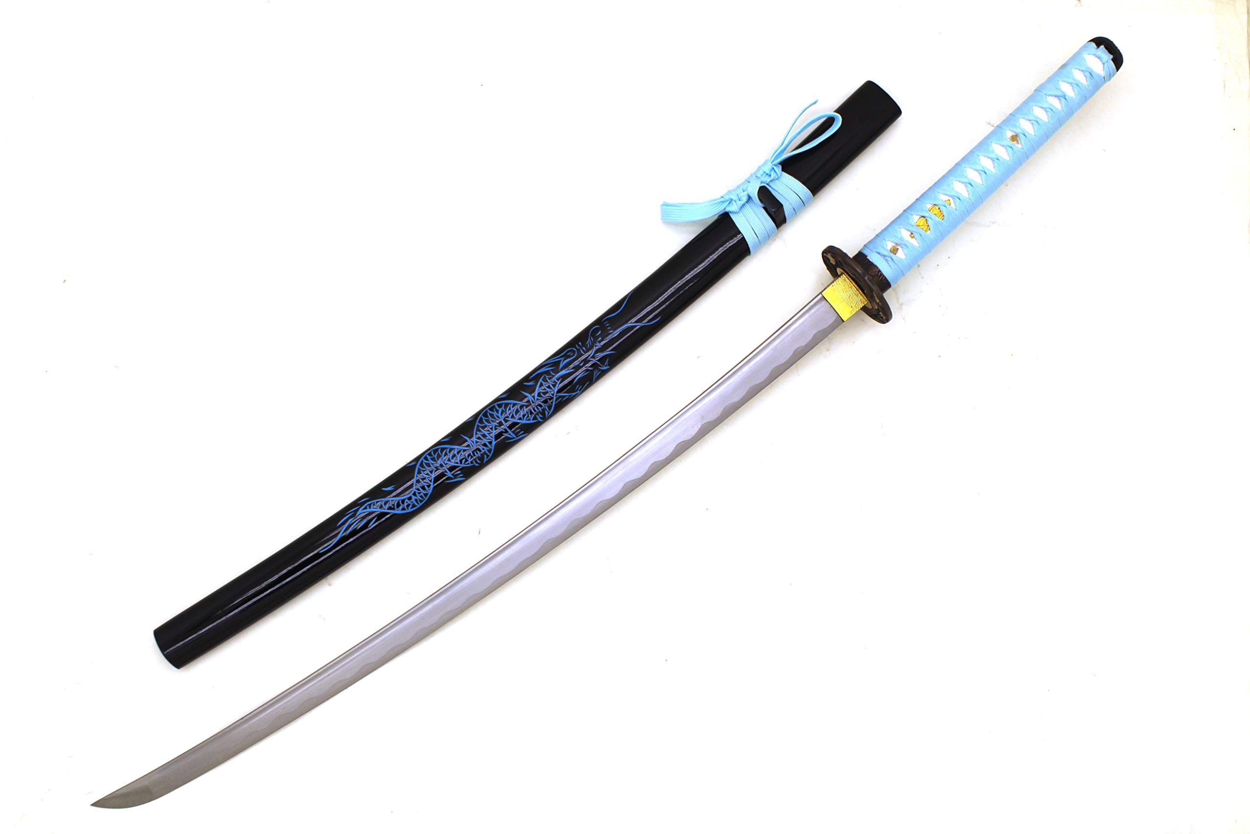 Snake Eye Tactical Classic Handmade Samurai Sharp Sword Heavy Real Martial Arts Sword w/Blue Dragon Etched (Blue)