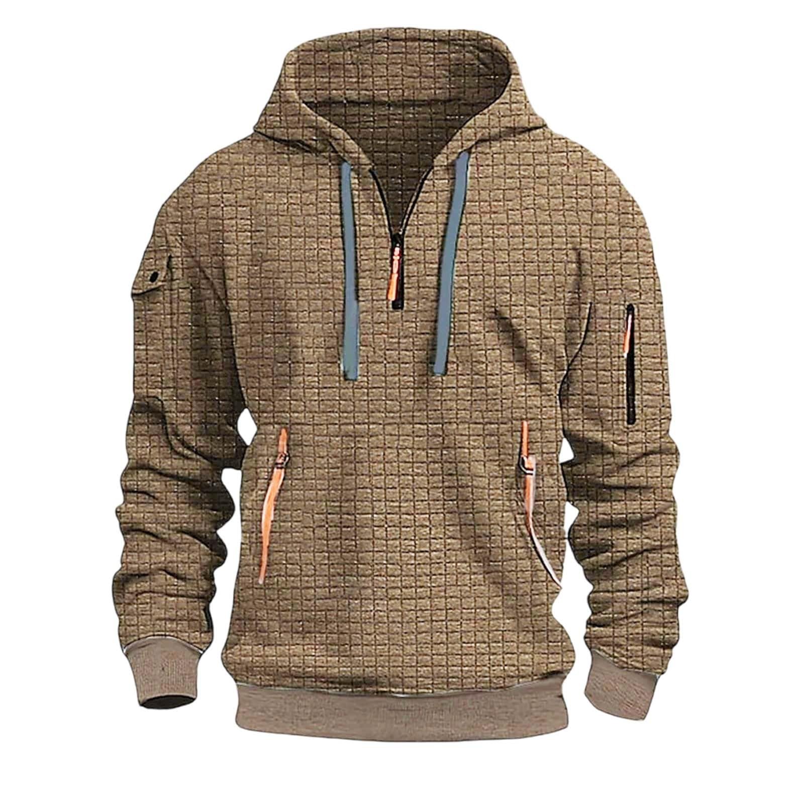 Felpa sportiva con mezza zip da uomo con cappuccio testurizzata multi | Casual Manica Lunga Coulisse Camicie Con Cappuccio Autunno Inverno Outdoor Activewear Top Sportivi Vestibilità Regolare