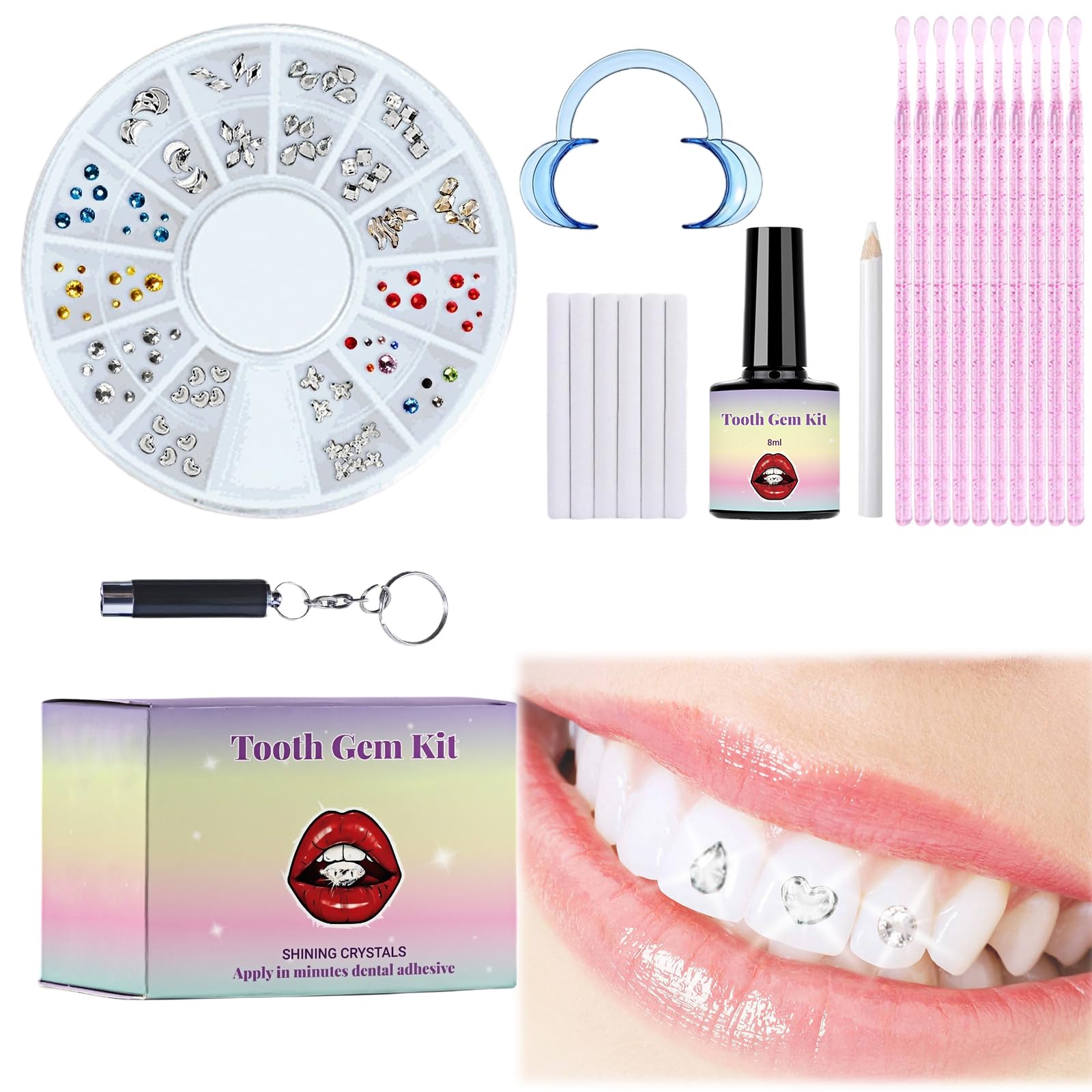 DIY Teeth Stone Kit - Teeth Crystal Decoration for Women, Removable Tooth Ornaments - Teeth Decor Fashionable Diamond Crystal Gemstones-image-33