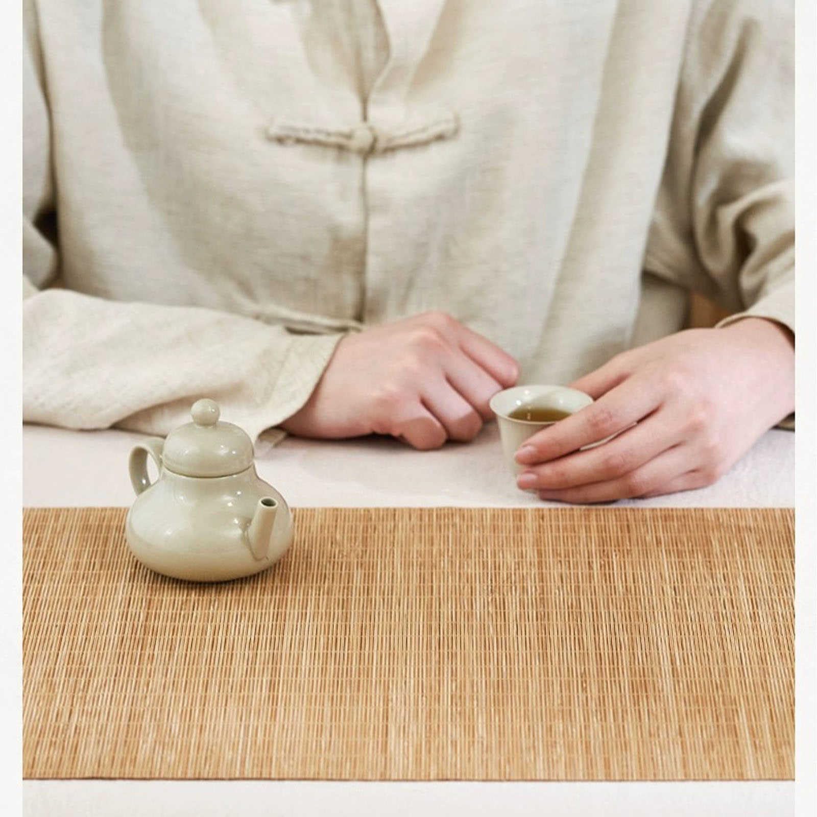 Kung Fu - Juego de té de bambú natural, hecho a mano, mantel individual decorativo para camino de mesa de té, mesa de comedor, fiestas de boda, decoración del hogar