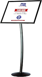 M&T Displays Curved Menu Board, 18x22 Pedestal Sign Holder Black Floor Standing Aluminum Front Loading Easy Open Poster Message Advertisement Holder for Restaurant Cafe Hotel