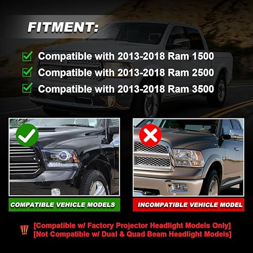 Miniatura 3 de Nixon Offroad Conjunto de faros delanteros para Dodge Ram 1500 2500 3500 2009-2018, faros delanteros de haz alto y bajo con luces direccionales