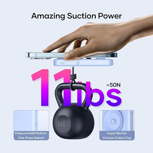 Miniatura 2 de Cargador portátil inalámbrico para Samsung, banco de energía ultra delgado de 5000 mAh con innovadora ventosa eléctrica, compatible con teléfono