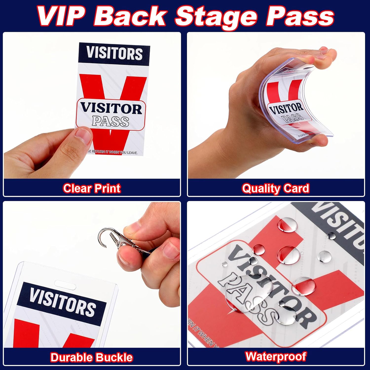 Jetec 36 Set Visitor Badges with Lanyard PVC Plastic Card Reusable Visitor Pass Badge Holders Guest Name Tag Temporary Pass for Company School Exhibition Client Customer Vendor