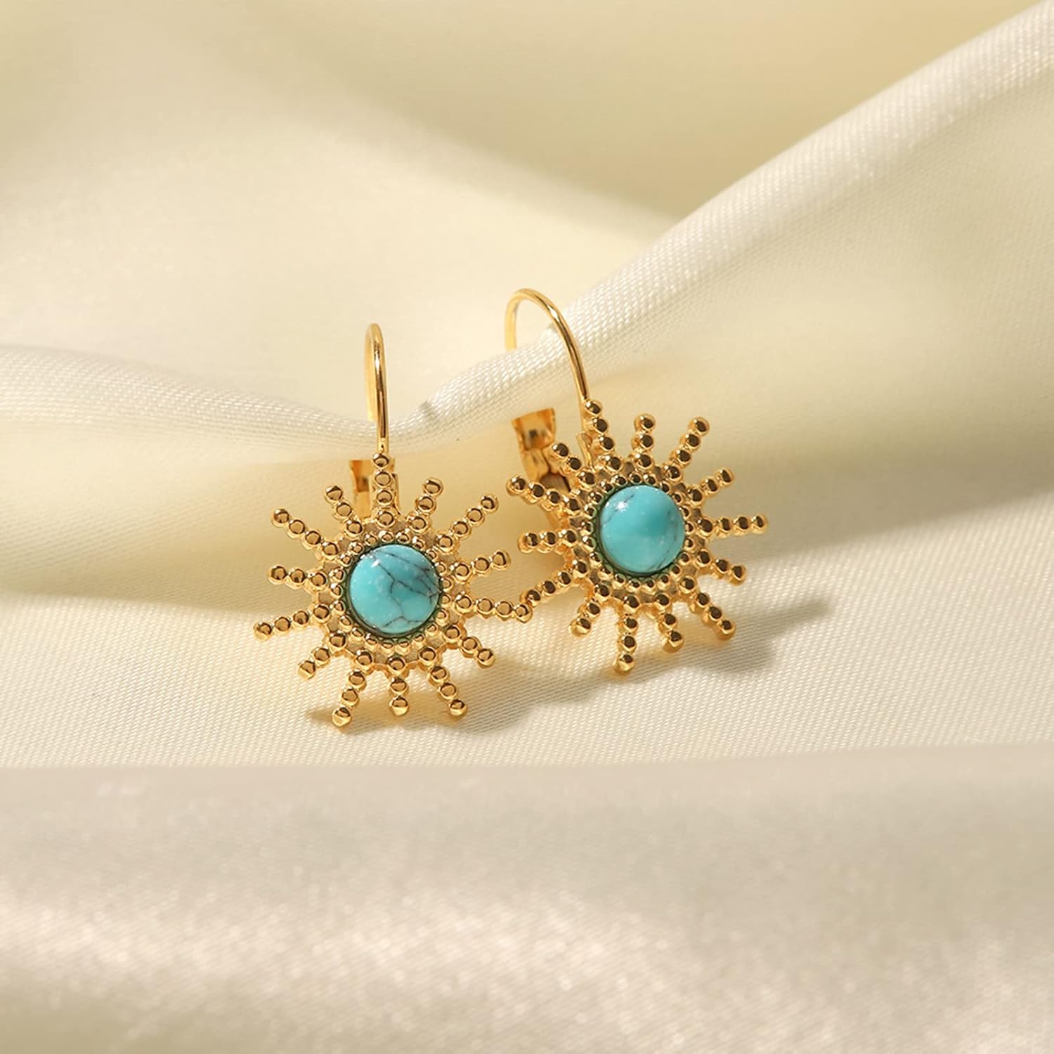 Gold Hoop Earrings Studs for Women Trendy 14K Gold Plated Turquoise Leverback Dangle Earrings Dangling Hypoallergenic Fashion Lightweight Jewelry Gift for Women Girls Wedding Graduation Part - Image 6