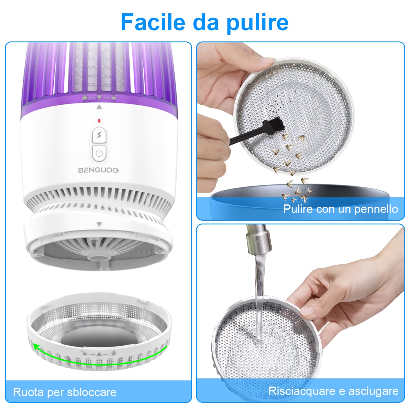 Lampada Ammazza Zanzare Elettrica Portatile, USB AntiZanzara da Interno, Mosquito Killer a Luce LED Anti-Mosquito Efficace per Giardino Casa Bianco
