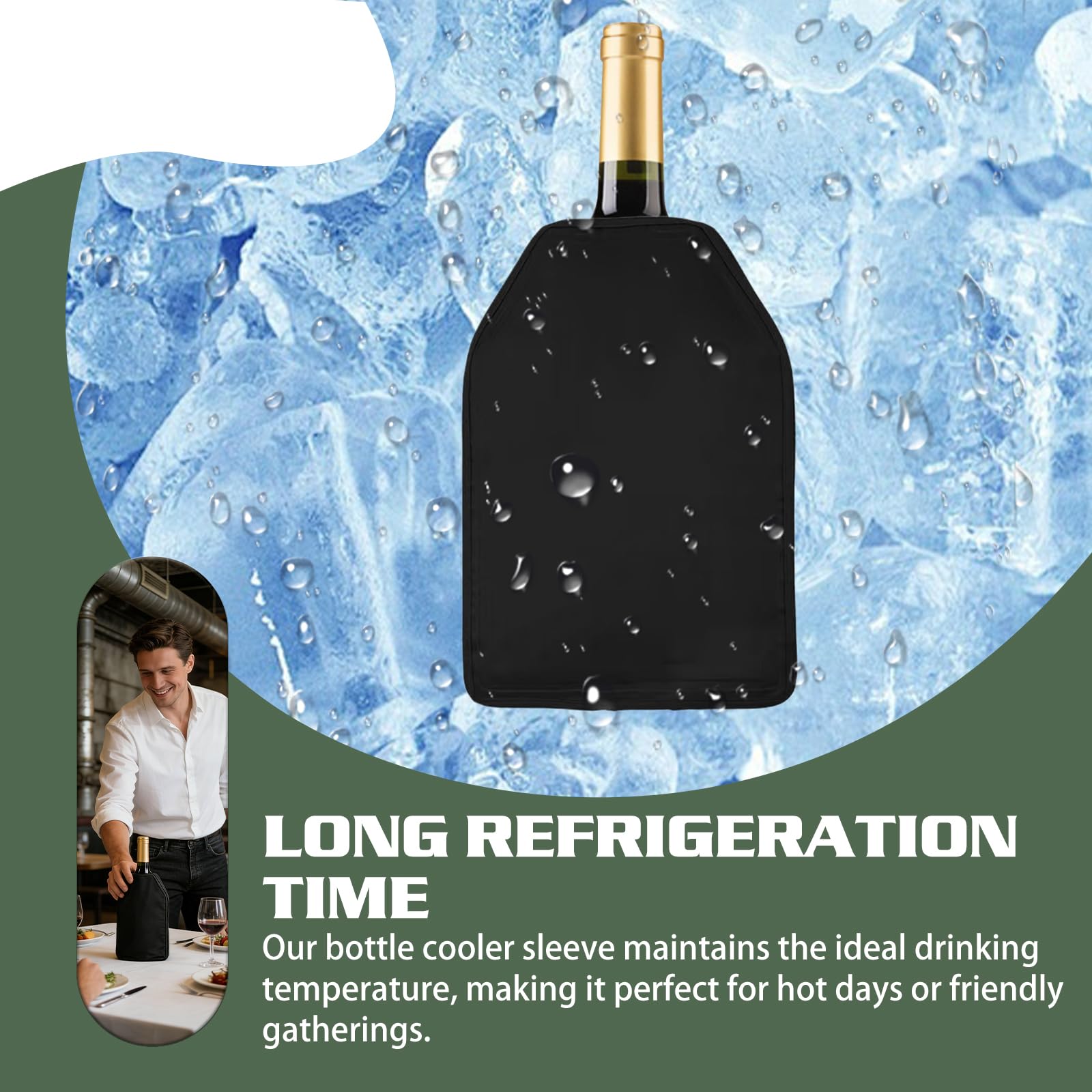 2 pezzi per refrigeratore di vino, polsino refrigerante per vino, con elastico, portatile, isolante, per vino, spumante, champagne, bottiglie, nero