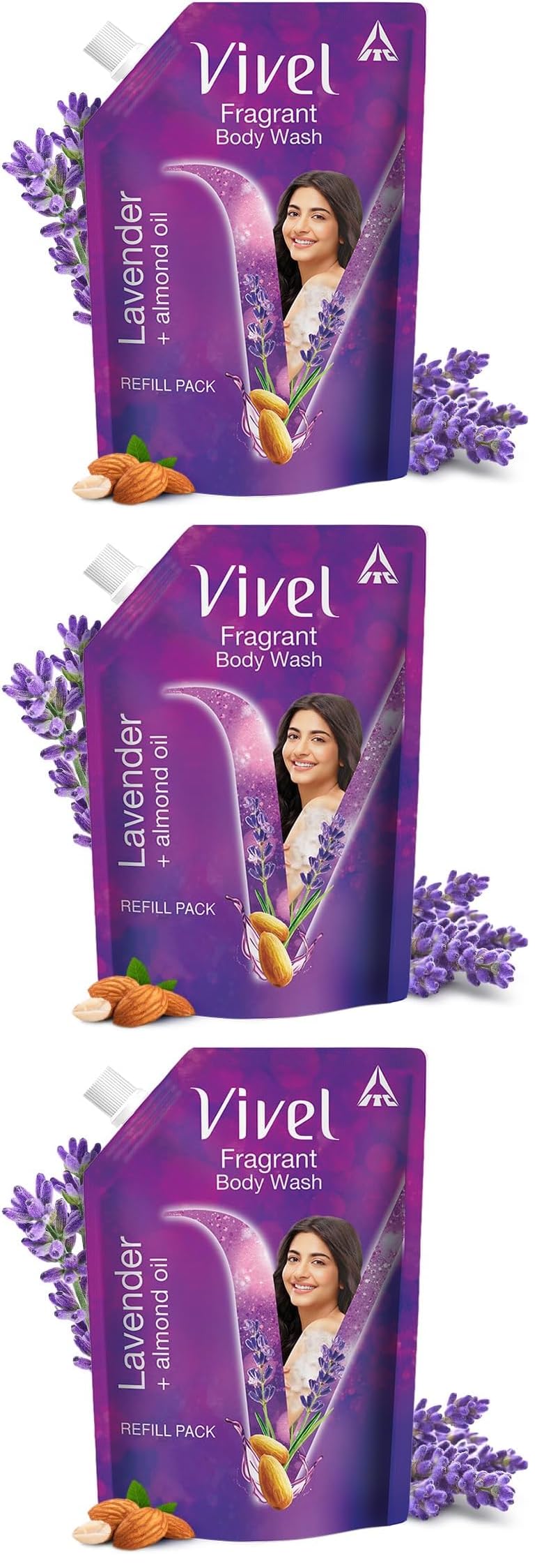 Vivel Exfoliating Body Wash, Lavender & Almond Oil Shower Gel Creme, 400 ml, Liquid Refill Pouch, for Glowing and Moisturised Skin Refill Pouch, All Skin Types (Pack of 3)-picture-11
