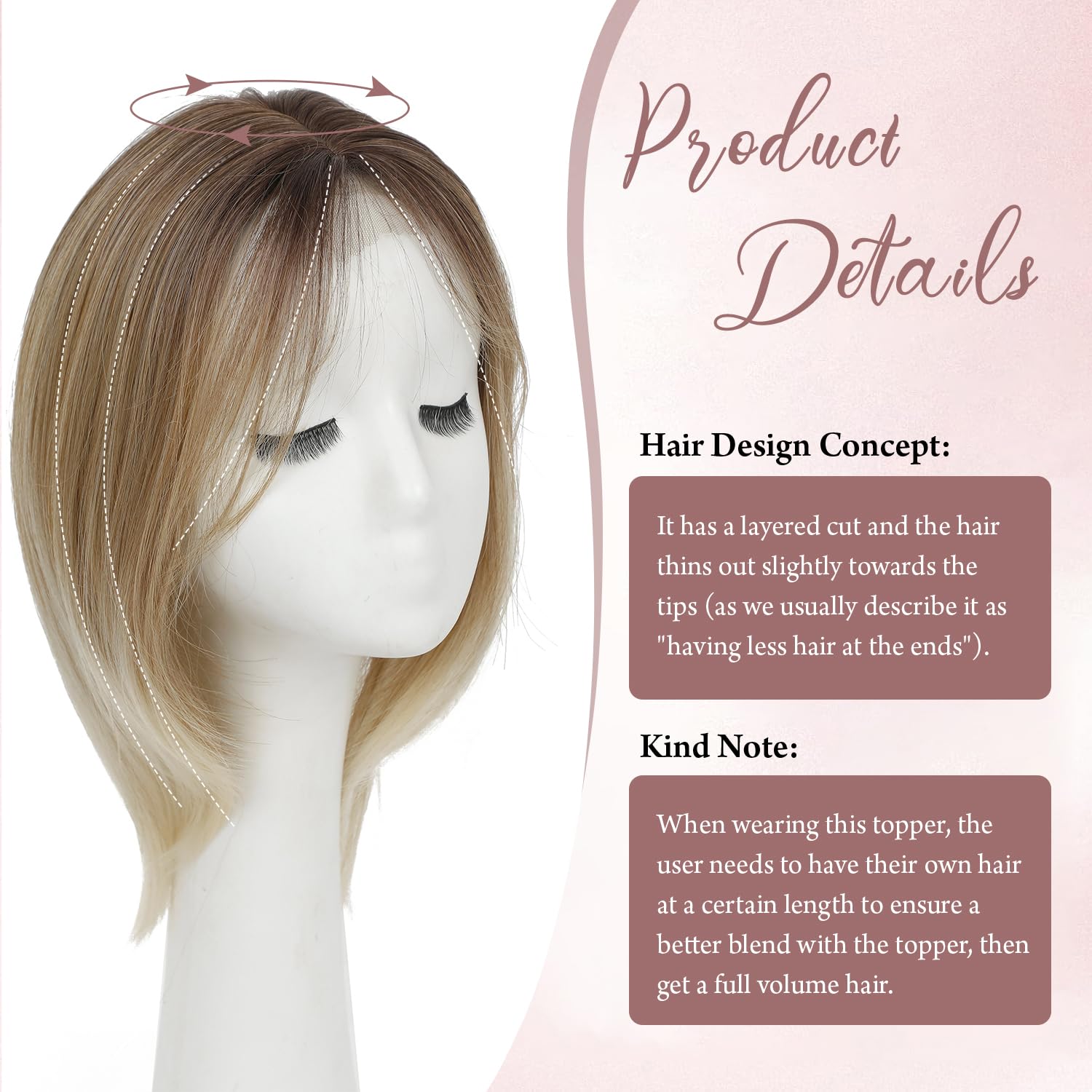 Hair Topper 12inch Clip in Synthetic Hair Toppers for Women with Thinning Hair Lightweight Layered 6.5"X6.5" Big Base Toppers Hair Pieces for Women Daily Wear Dark Blonde with Dark Root