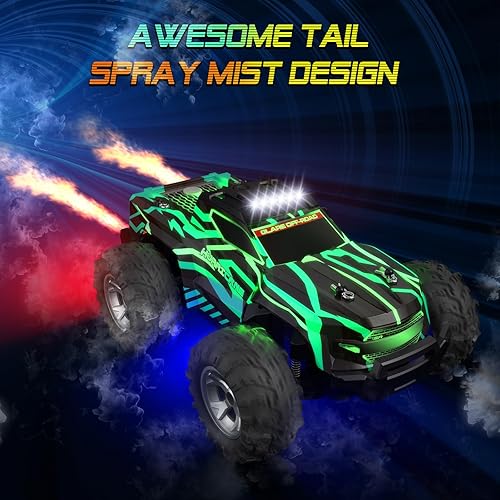 Miniatura 4 de Auto a control remoto para niños, escala 116, autos RC todo terreno, 2WD de alta velocidad 15.5 mih con luz LED colorida y aerosol, 2 x 1000 mAh